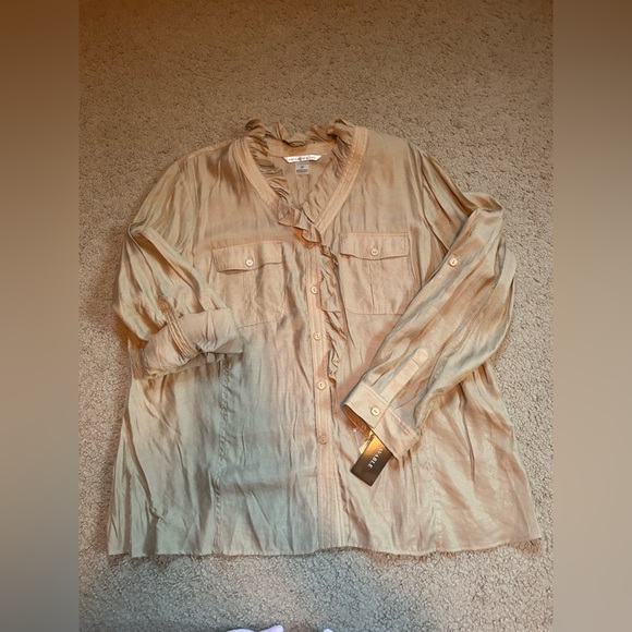 PETER NYGARD New Button down Shirt Roll Tab Sleeves Plus Size 20 Shining Soft - Picture 3 of 11